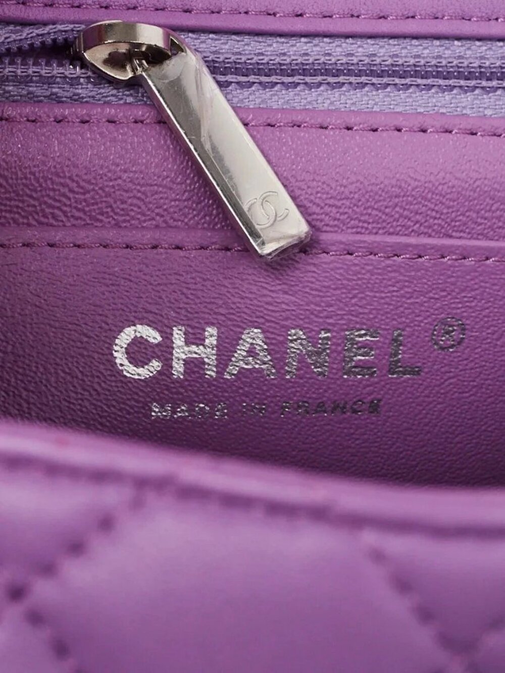 Chanel Purple Quilted Lambskin Leather Classic Square Mini Flap Bag - Picture 7 of 10